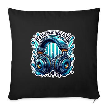 Ressentez les rythmes - Illustration d'un casque - Housse de coussin décorative 45 x 45 cm - noir - Devant