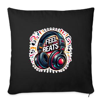 Ressentez les rythmes - Illustration d'un casque - Housse de coussin décorative 45 x 45 cm - noir - Devant