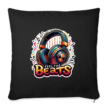 Ressentez les rythmes - Illustration d'un casque - Housse de coussin décorative 45 x 45 cm - noir - Devant