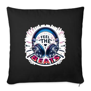 Ressentez les rythmes - Illustration d'un casque - Housse de coussin décorative 45 x 45 cm - noir - Devant