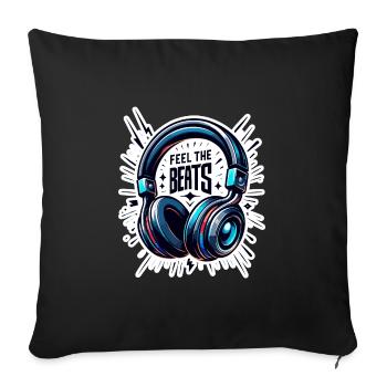 Ressentez les rythmes - Illustration d'un casque - Housse de coussin décorative 45 x 45 cm - noir - Devant
