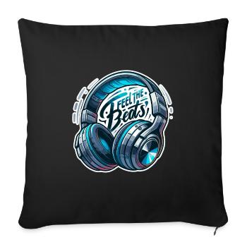 Ressentez les rythmes - Illustration d'un casque - Housse de coussin décorative 45 x 45 cm - noir - Devant