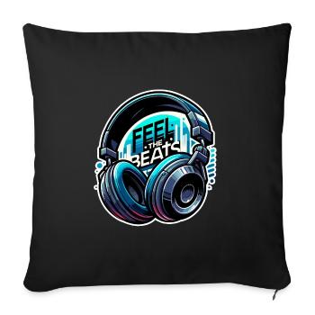 Ressentez les rythmes - Illustration d'un casque - Housse de coussin décorative 45 x 45 cm - noir - Devant