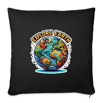 Explorez la Terre - Illustration de la Terre - Housse de coussin décorative 45 x 45 cm - noir - Devant