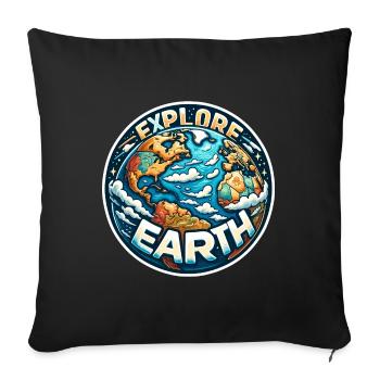 Explorez la Terre - Illustration de la Terre - Housse de coussin décorative 45 x 45 cm - noir - Devant