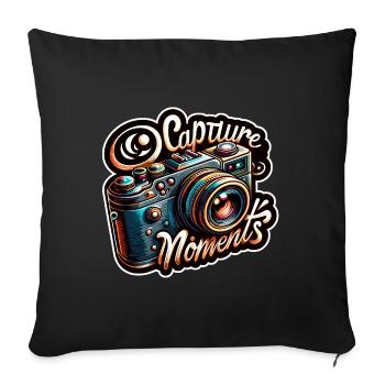 Capturer des moments - Illustration de l’appareil photo - Housse de coussin décorative 45 x 45 cm - noir - Devant