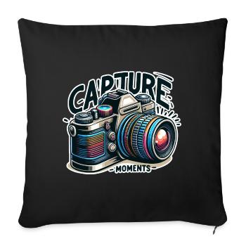 Capturer des moments - Illustration de l’appareil photo - Housse de coussin décorative 45 x 45 cm - noir - Devant