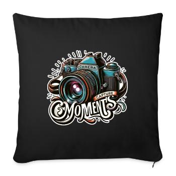 Capturer des moments - Illustration de l’appareil photo - Housse de coussin décorative 45 x 45 cm - noir - Devant