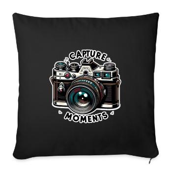 Capturer des moments - Illustration de l’appareil photo - Housse de coussin décorative 45 x 45 cm - noir - Devant