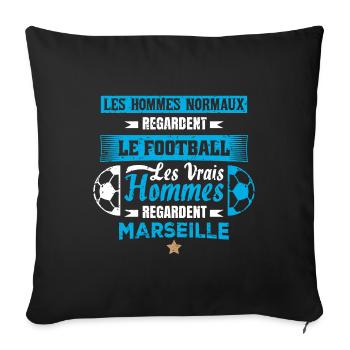 les vrais hommes regardent marseille club de foot - Housse de coussin décorative 45 x 45 cm - noir - Devant