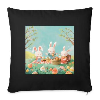 Ostern Hase Picknick – Familienfreude im Frühling - Sofakissenbezug 45 x 45 cm - Schwarz - Vorne