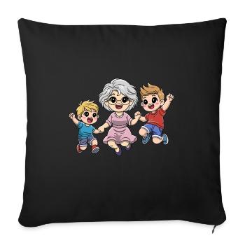 Grandma with grandchildren - Sofa pillowcase 17,3'' x 17,3'' (45 x 45 cm) - black - Front
