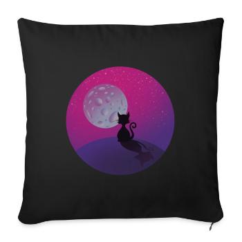 Cat and the moon - Sofa pillowcase 17,3'' x 17,3'' (45 x 45 cm) - black - Front