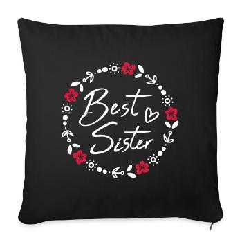 Meilleur grand cœur de vrille fleur petite soeur - Housse de coussin décorative 45 x 45 cm - noir - Devant