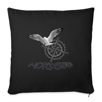 Nordsee - Möwe mit Kompass - Sofakissenbezug 45 x 45 cm - Schwarz - Vorne
