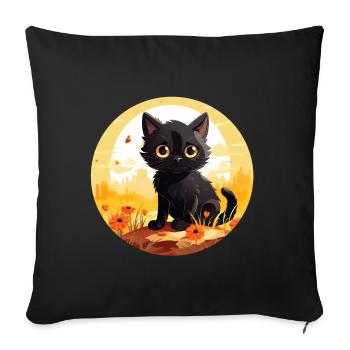 Cute little black cat on summer vacation - Sofa pillowcase 17,3'' x 17,3'' (45 x 45 cm) - black - Front