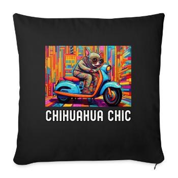 Chihuahua Riding a Colorful Scooter on Pattern - Sofa pillowcase 17,3'' x 17,3'' (45 x 45 cm) - black - Front