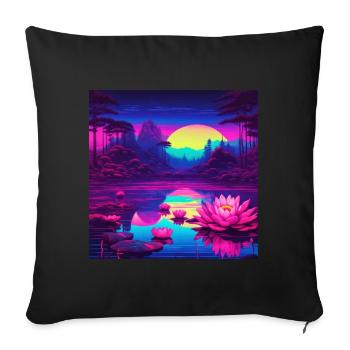 nénuphars sur le lac - Housse de coussin décorative 45 x 45 cm - noir - Devant