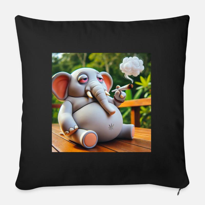 Kiffender Elefant mit Joint - Sofakissenbezug 45 x 45 cm - Schwarz