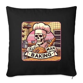 Old Man Baking Skull mit Bäckermütze mit Brot - Sofakissenbezug 45 x 45 cm - Schwarz - Vorne
