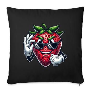 Cool Strawberry Fruit Comic with Sunglasses - Sofa pillowcase 17,3'' x 17,3'' (45 x 45 cm) - black - Front