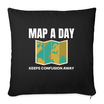 Carte du monde SIG Cartographie Terre Géographie - Housse de coussin décorative 45 x 45 cm - noir - Devant