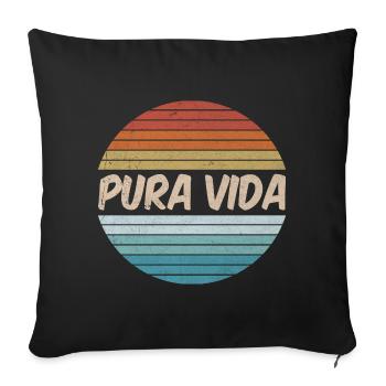 Pura Vida Costa Rica Coucher de soleil 70s 80s Surfeur Été - Housse de coussin décorative 45 x 45 cm - noir - Devant