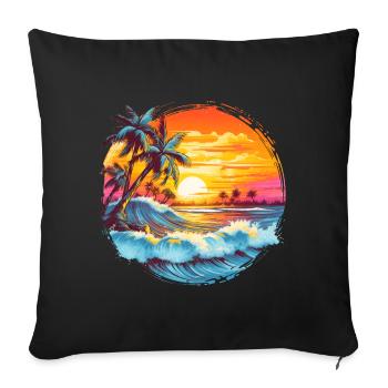 Soleil, Coucher de soleil, Mer, Palmiers, Vacances, Été - Housse de coussin décorative 45 x 45 cm - noir - Devant