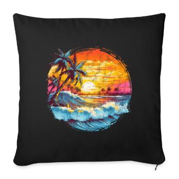Soleil, Coucher de soleil, Mer, Palmiers, Vacances, Été - Housse de coussin décorative 45 x 45 cm - noir - Devant