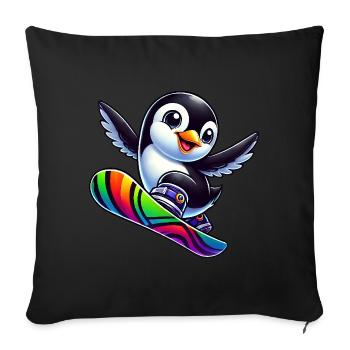 Süßer Pinguin Snowboard Comic Winterspaß - Sofakissenbezug 45 x 45 cm - Schwarz - Vorne