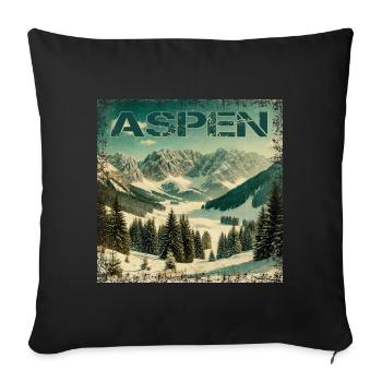 Aspen Ski Snowboard Escapade hivernale vintage - Housse de coussin décorative 45 x 45 cm - noir - Devant