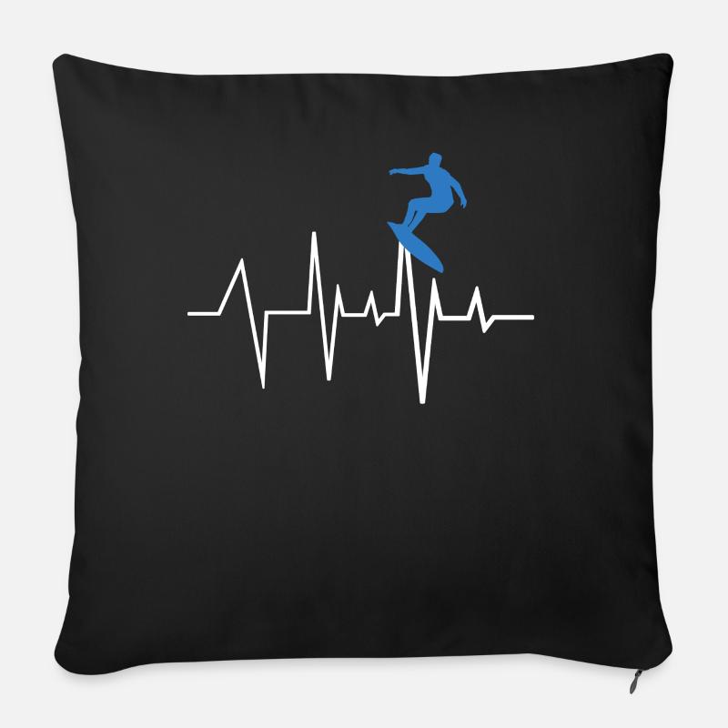 Battement de coeur de surfeur - Housse de coussin décorative 45 x 45 cm - noir