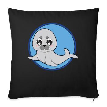 Otarie phoque mignonne - Housse de coussin décorative 45 x 45 cm - noir - Devant
