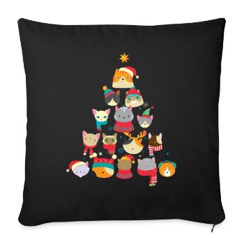 Chats de Noël Sapin de Noël Chaton Noël - Housse de coussin décorative 45 x 45 cm - noir - Devant