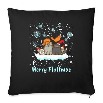 Chat joyeux noel fluffmas chat doux - Housse de coussin décorative 45 x 45 cm - noir - Devant