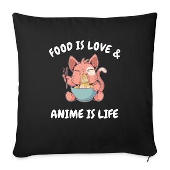 La nourriture est l'amour et l'anime est la vie Meme Ramen Katzen - Housse de coussin décorative 45 x 45 cm - noir - Devant