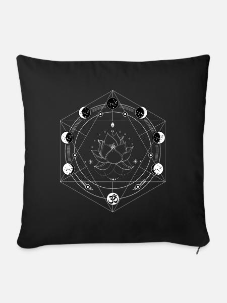 Yoga des phases de lune fleur de lotus noir - Housse de coussin décorative 45 x 45 cm - noir