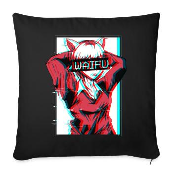 Waifu Neko Anime Cat Girl Vaporwave Cadeau - Housse de coussin décorative 45 x 45 cm - noir - Devant