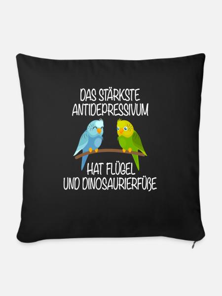Wellensittich Antidepressivum Flügel Dinosaurier - Sofakissenbezug 45 x 45 cm - Schwarz