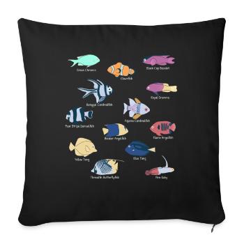 Poissons tropicaux d’aquarium d’eau salée - Housse de coussin décorative 45 x 45 cm - noir - Devant