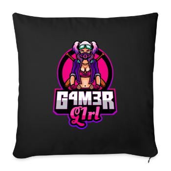 Gamer Girl Funny Esport Team Label Logo - Sofa pillowcase 17,3'' x 17,3'' (45 x 45 cm) - black - Front