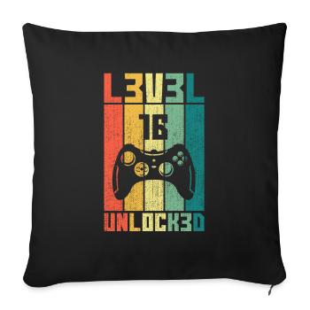 Niveau 16 Unlocked Joueur cadeau 16 anniversaire - Housse de coussin décorative 45 x 45 cm - noir - Devant