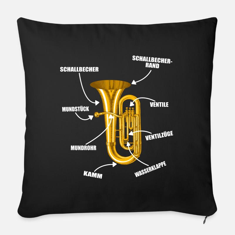 Aufbau Anatomie Tuba Blasinstrument - Sofakissenbezug 45 x 45 cm - Schwarz