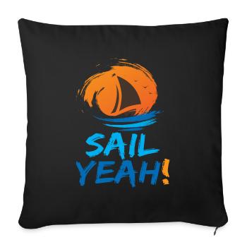Sail Ouais bateau bateau voile - Housse de coussin décorative 45 x 45 cm - noir - Devant