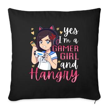 Yes I'm A Gamer Girl Hangry Angry Anime Hungry - Sofakissenbezug 45 x 45 cm - Schwarz - Vorne