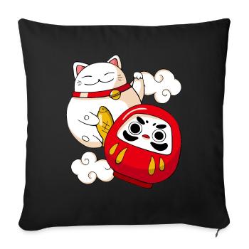 Funny Maneki Neko Cat Japanese Daruma Doll Kawaii - Sofa pillowcase 17,3'' x 17,3'' (45 x 45 cm) - black - Front