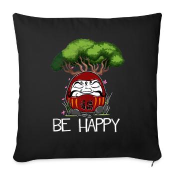 Japanese Daruma Doll Yoga Meditation Art Be Happy - Sofa pillowcase 17,3'' x 17,3'' (45 x 45 cm) - black - Front
