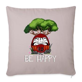 Japanese Daruma Doll Yoga Meditation Art Be Happy - Housse de coussin décorative 45 x 45 cm - taupe clair - Devant