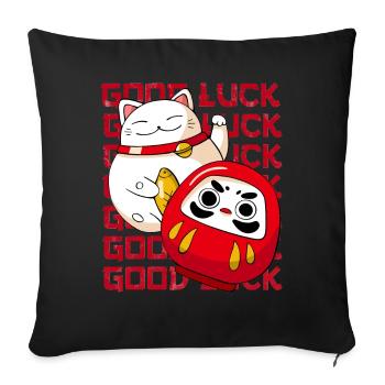 Maneki Neko Cat Japanese Daruma Doll Good Luck - Sofa pillowcase 17,3'' x 17,3'' (45 x 45 cm) - black - Front