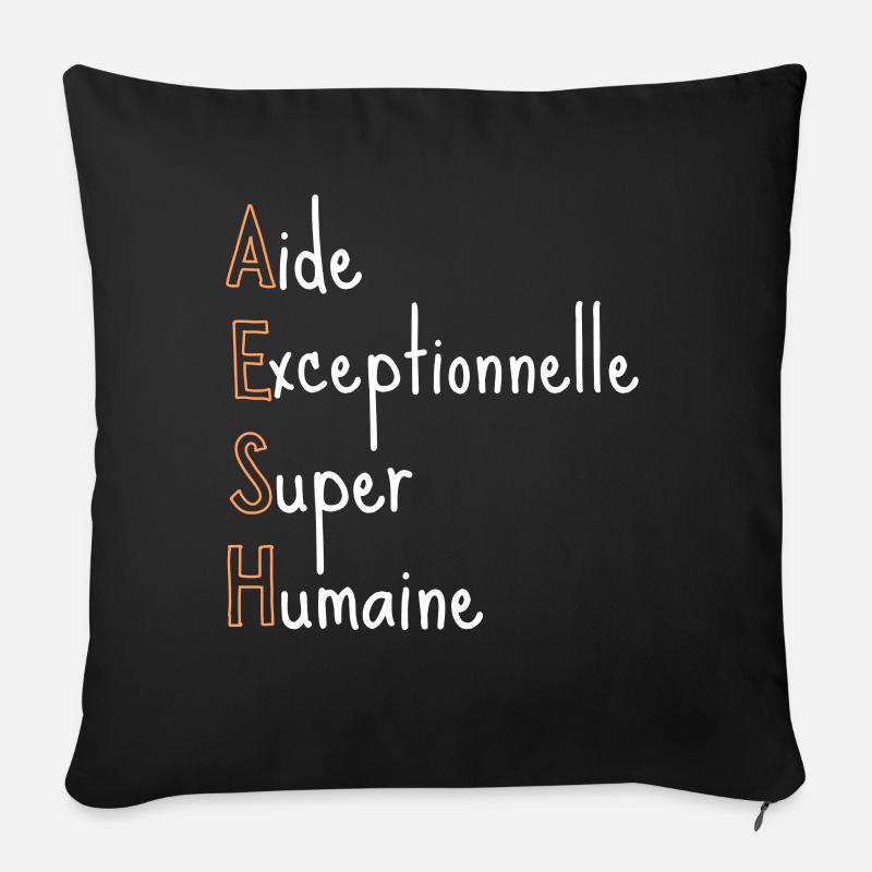 AESH Aide Exceptionnelle Super Humaine - Housse de coussin décorative 45 x 45 cm - noir